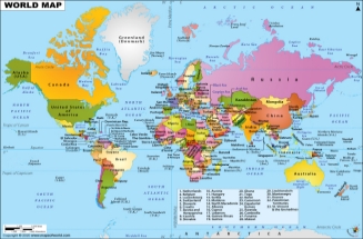 globe map of the world with labels