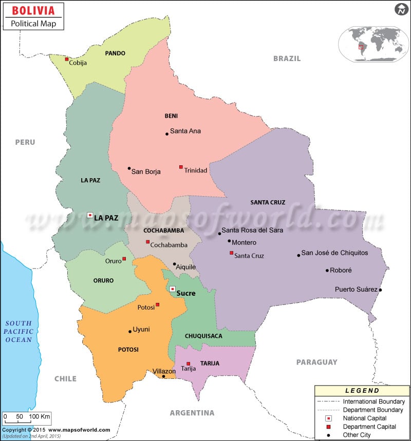 South America Bolivia Map Political Map Of Bolivia