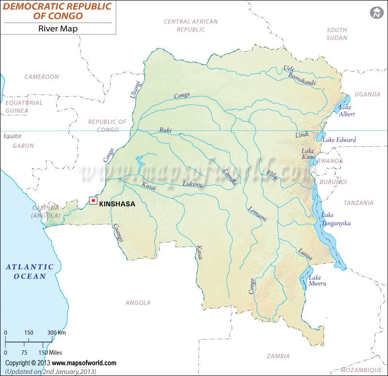 Граница бассейна реки конго на контурной карте