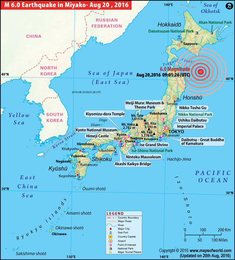 Japan Earthquakes Map Areas Affected By Earthquakes In Japan
