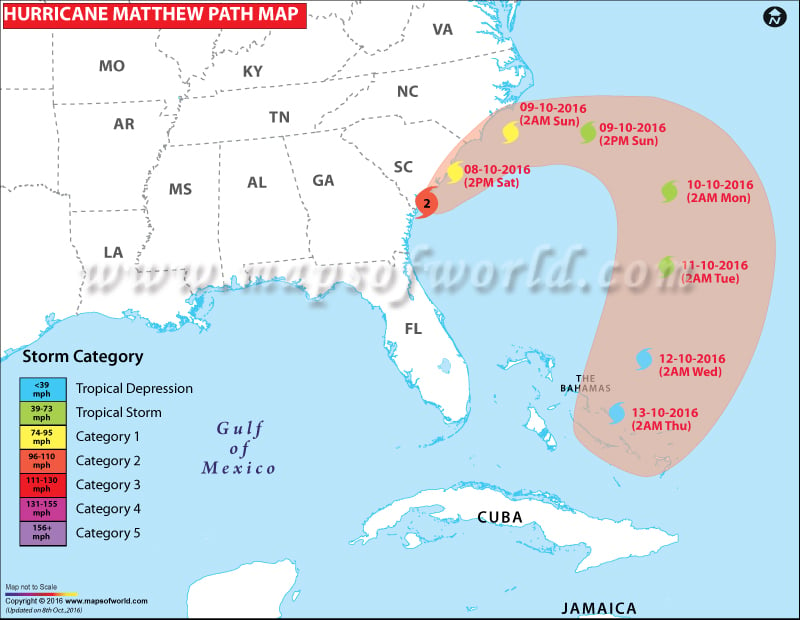 Hurricane Matthew Path Map