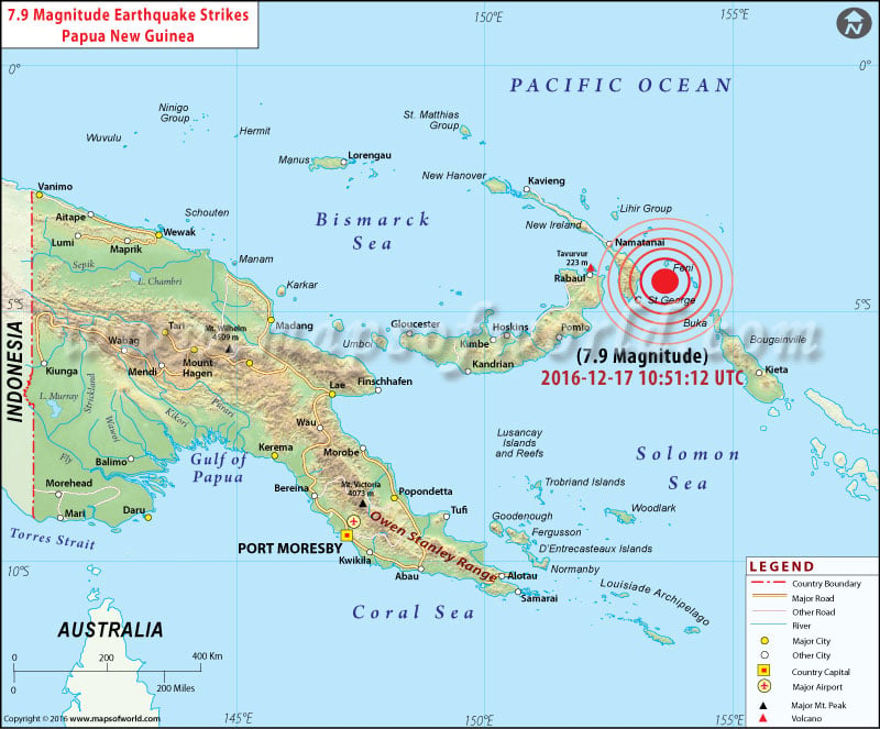 Papua New Guinea Earthquake Map, Area affected by Earthquake in Papua