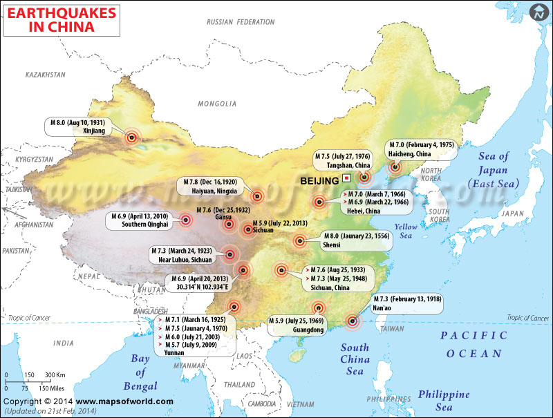 Earthquakes in China Area affected by Earthquake in China