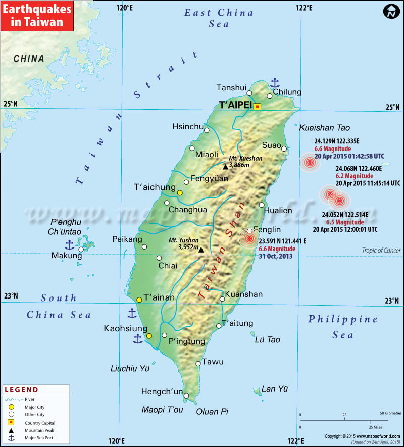 Earthquakes in Taiwan | Areas affected by Earthquakes in 