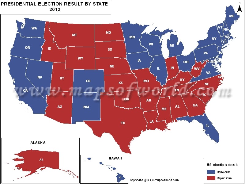 Map of 2012 Presidential Election Results by State