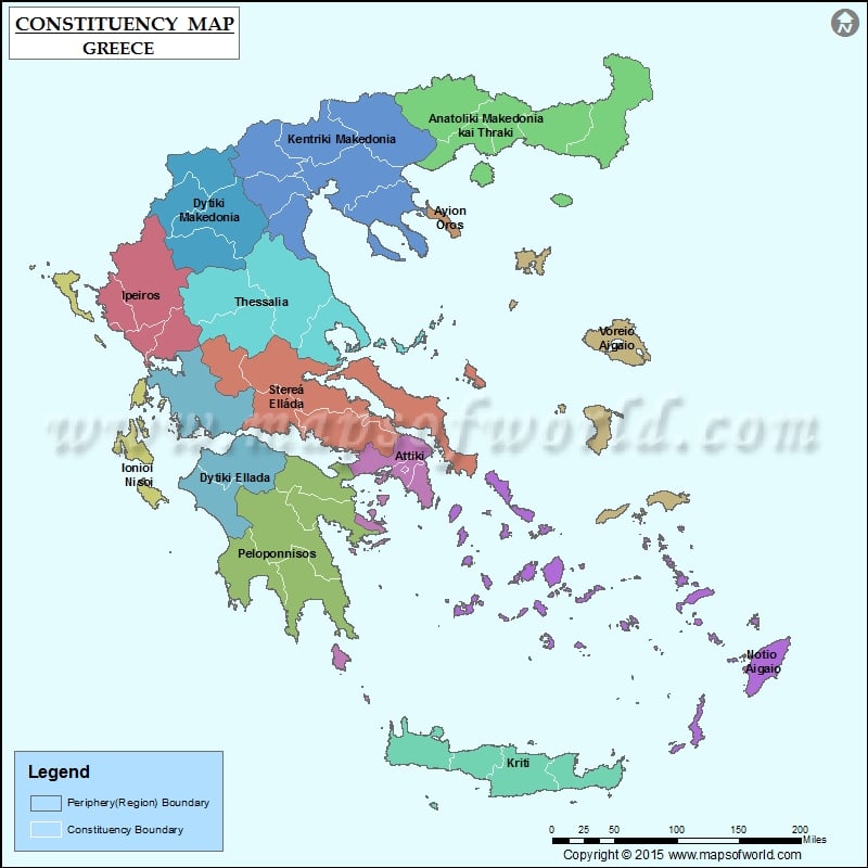 Map of Parliamentary Constituencies of Greece