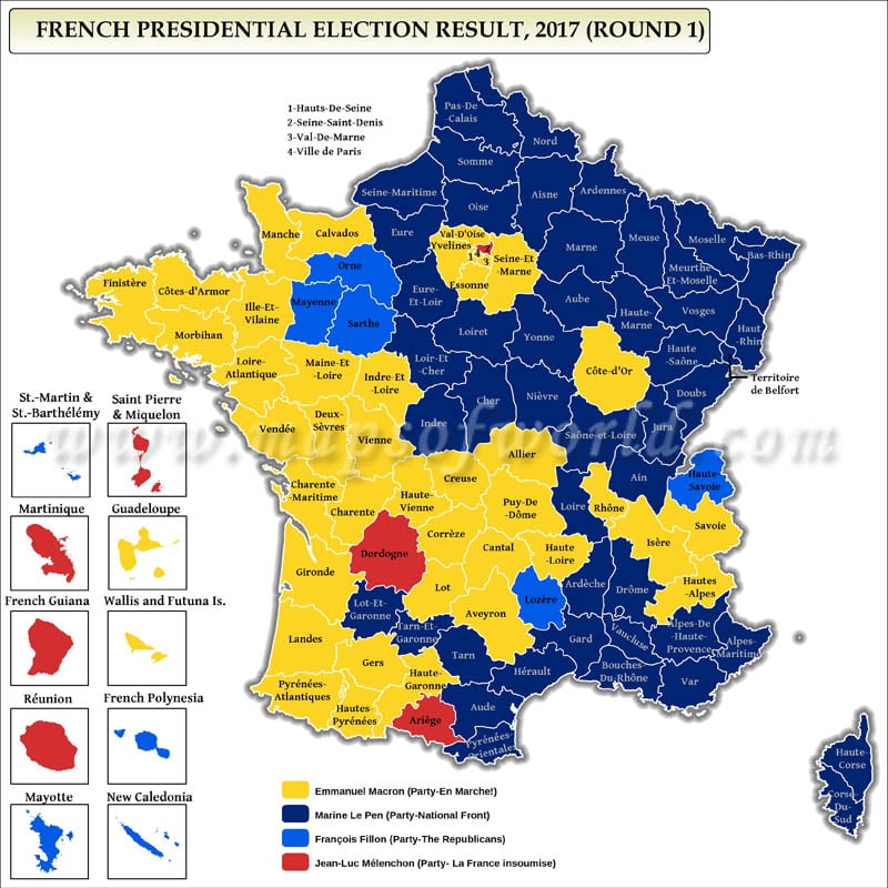 2017 French Presidential Election First Round Results Map