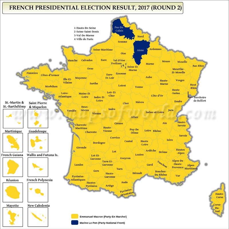 French Presidential Election Results 2017 & 2012 Map