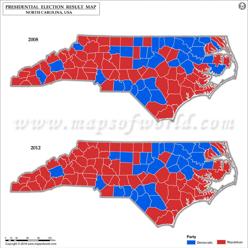 North Carolina Election Results 2016 Map by County