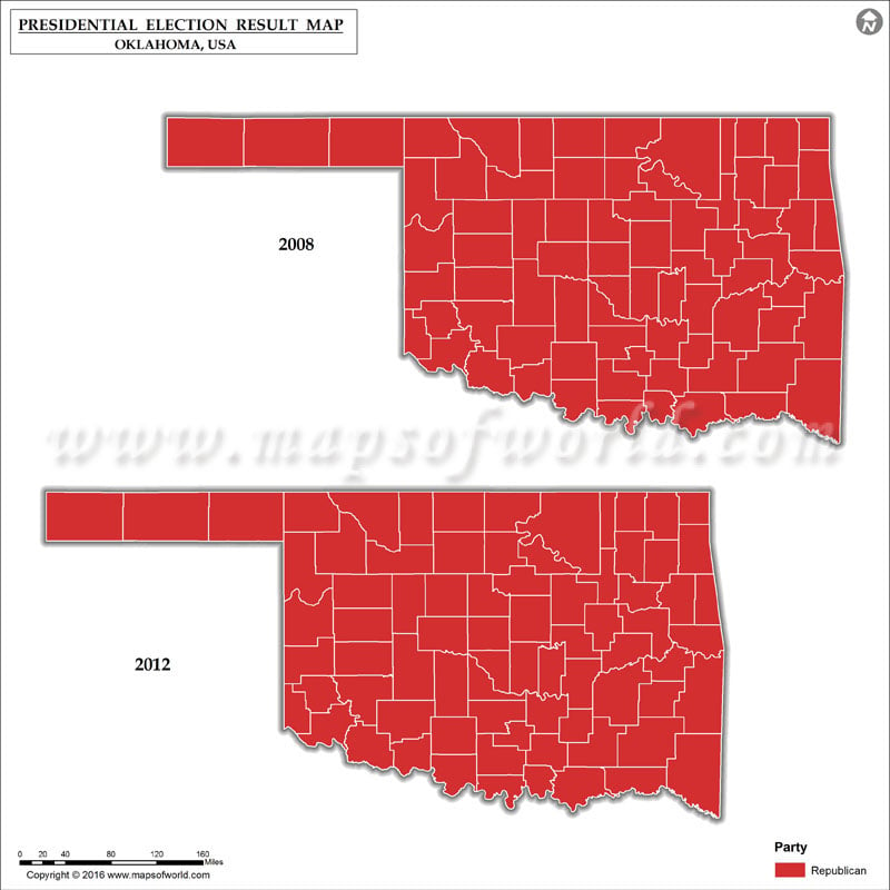 Oklahoma Presidential Election Results Map 2008 Vs 2012