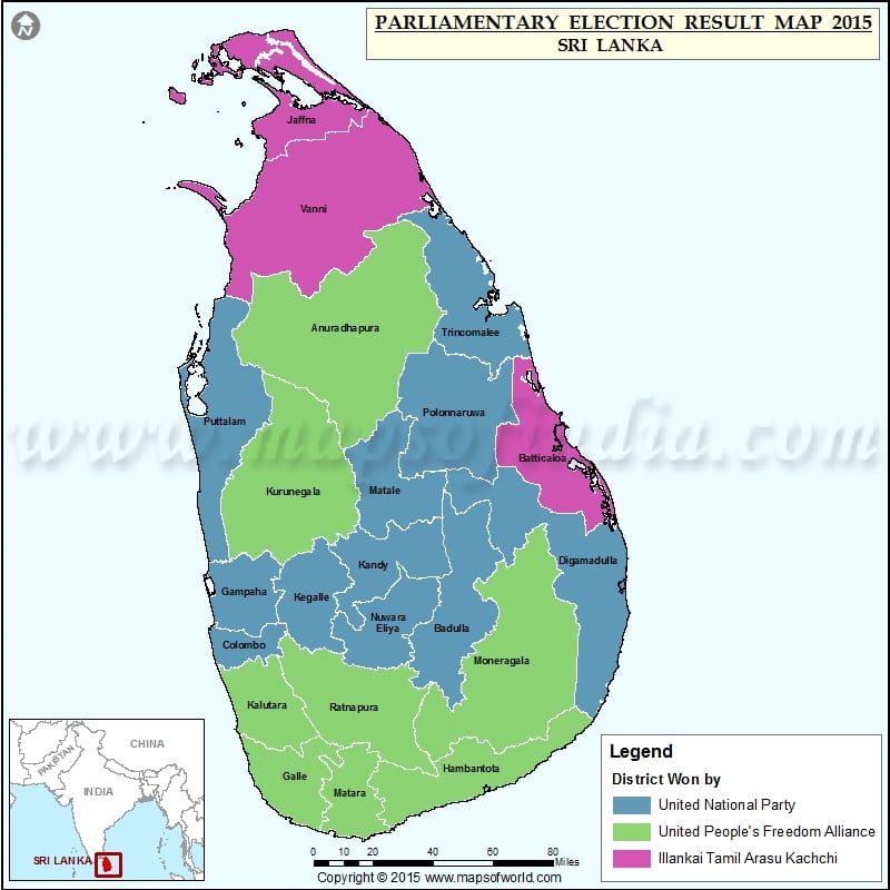 Map of Sri Lanka Parliamentary Election Results 2015