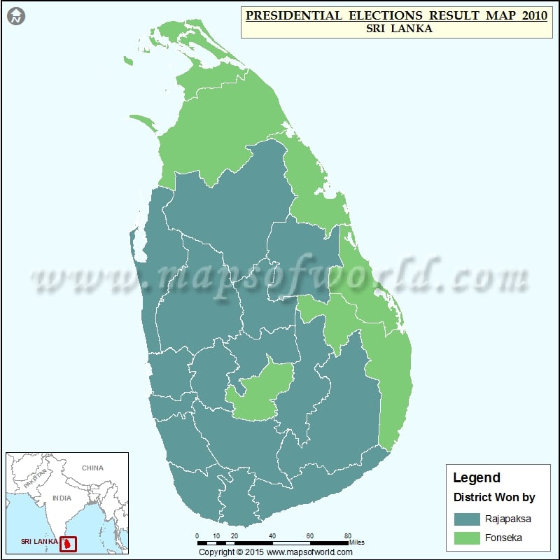 Map of Sri Lanka with Presidential Election Results 2010