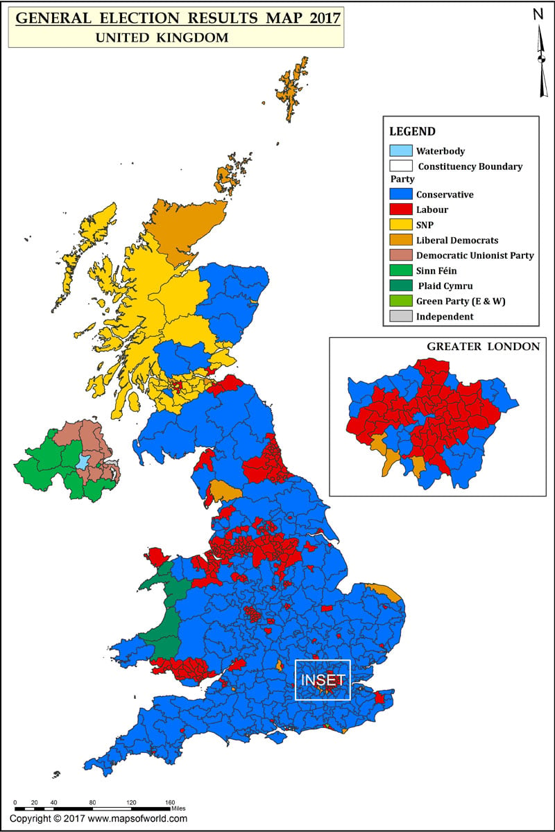 UK Election Results 2017 & 2015 Map