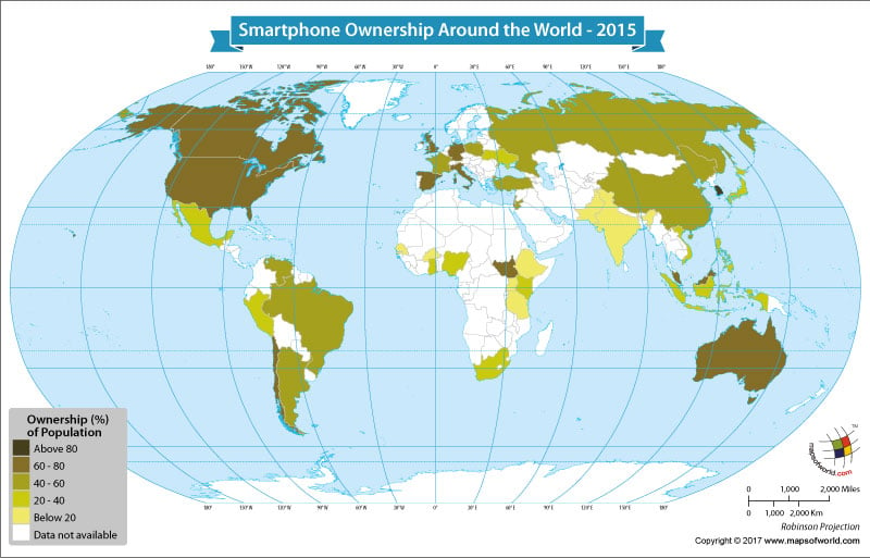 World Map Showing Smartphone Ownership Around the World