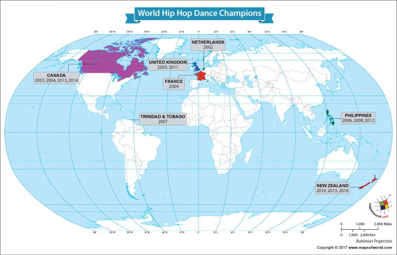 World Map Showing the World Hip Hop Dance Champions