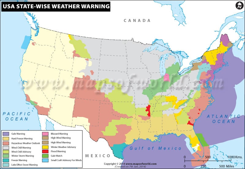 Map of USA State-Wise Weather Warning