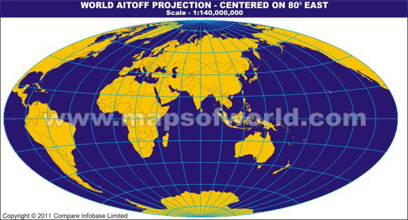 India Centric World Map in Aitoff Projection