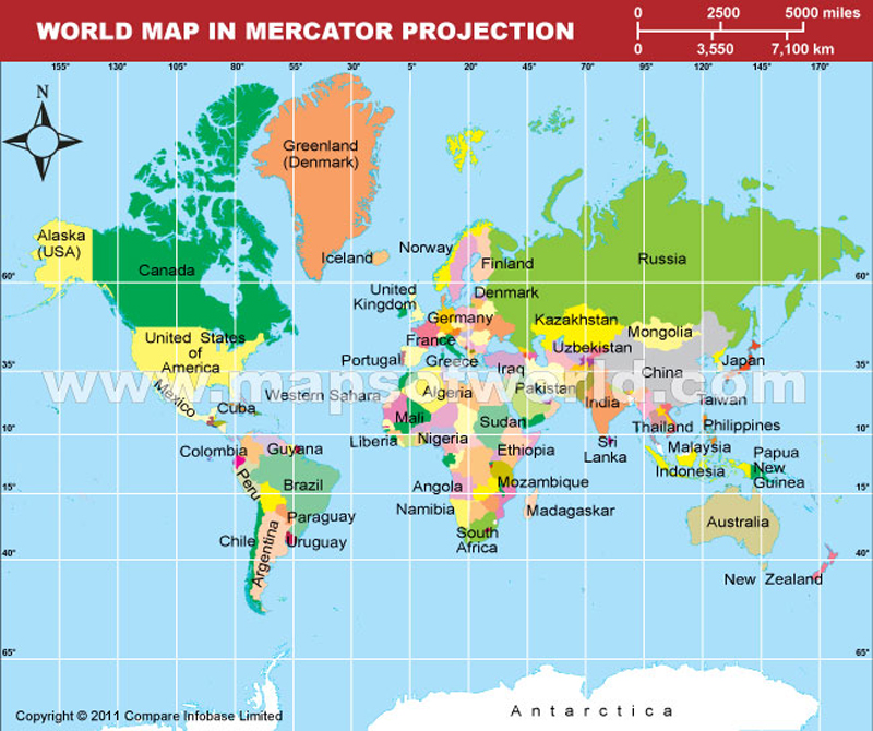 World Map Mercator Projection Printable