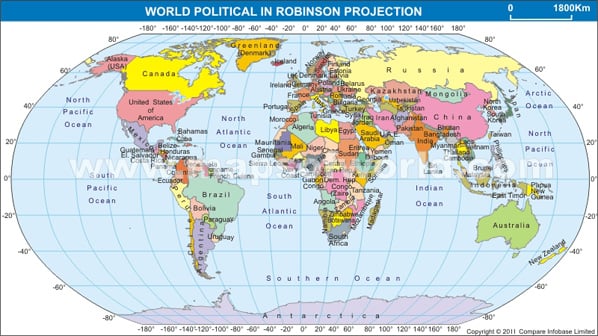 World Political Map In Miller projection