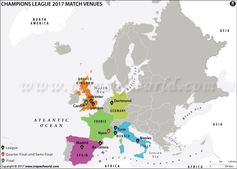 UEFA Champions League 2017 Venue Map