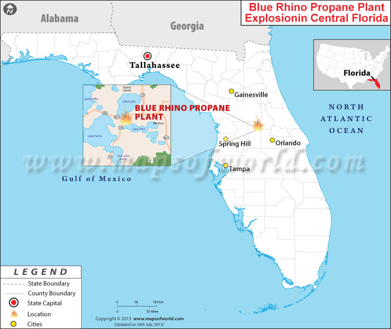 Location Map of Blue Rhino Gas plant Explosion in Central Florida