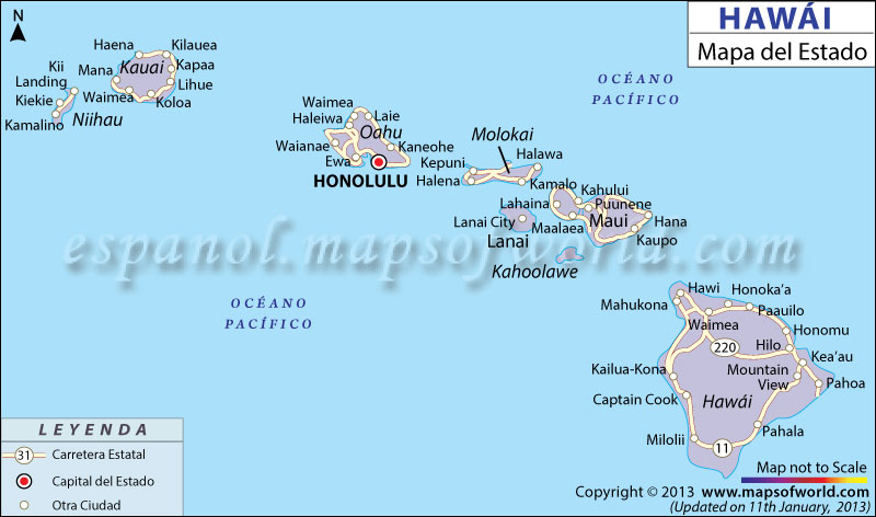 Mapa del Estado de Hawai - Estados Unidos de America