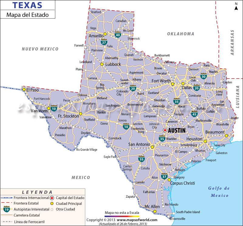 El Mapa del Estado de Texas - Estados Unidos de America