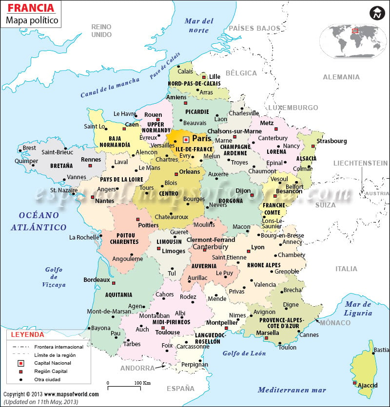 Mapa de Francia – World Map, Weltkarte, Peta Dunia, Mapa del mundo