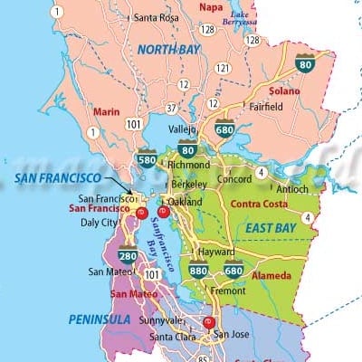 Map of Cities in the Bay Area California