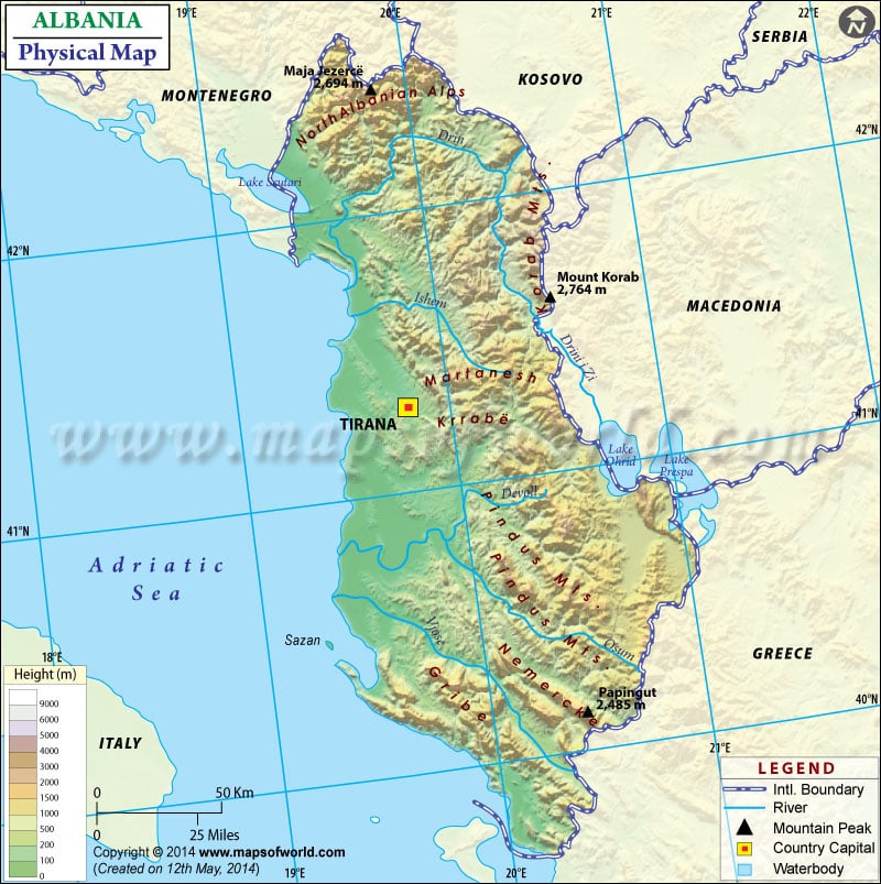 Physical Map of Albania