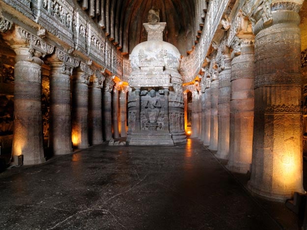 The Ajanta caves were once used as a Buddhist monastery, with hundreds of teachers and students.