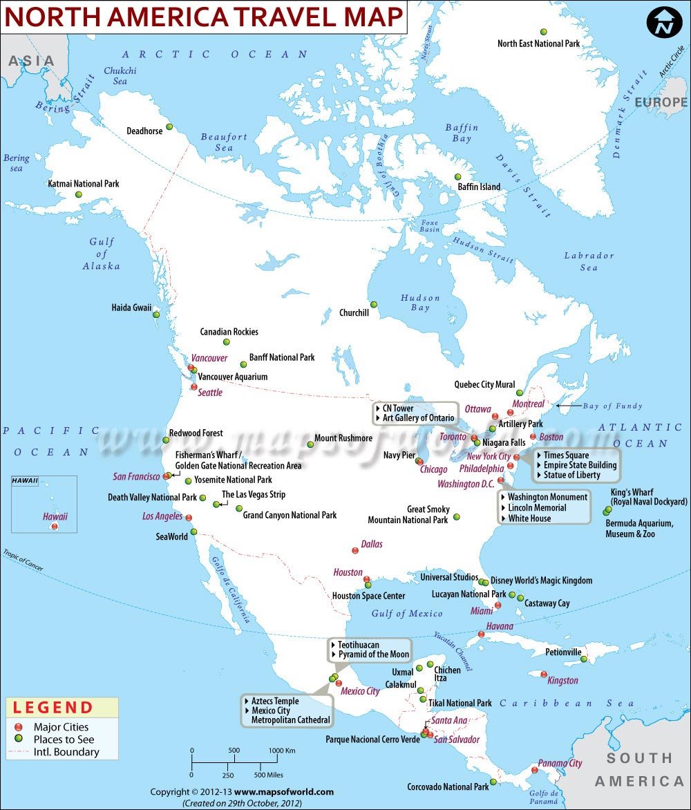 North America Travel Information Places To Visit Map Major Cities
