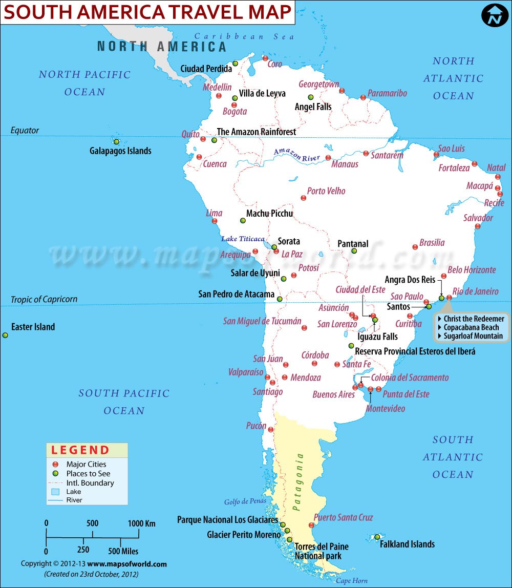 South America Tourist Attractions Map South America Travel Information   Map, Tourist attractions, Major 