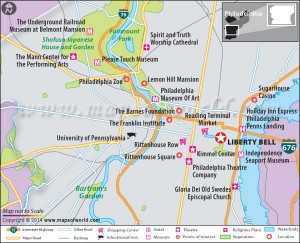 Location map of Liberty Bell in Philadelphia