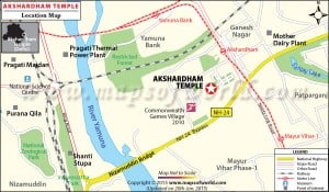 Akshardham Temple Location Map