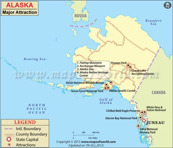 Alaska Travel Attractions Map