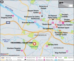 Location Map of Burrell Collection in Glasgow, Scotland