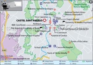 Map showing location of Castel Sant’angelo in Rome, Italy