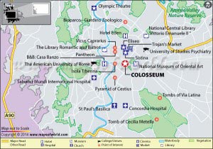 Location Map of the Colosseum in Rome, Italy