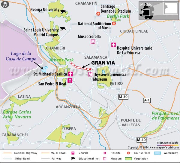 Location Map of Grand Via in Madrid, Spain