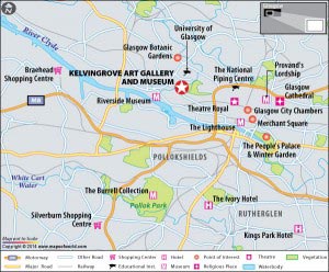 Location Map of Kelvingrove Art Gallery and Museum in Glasgow, Scotland