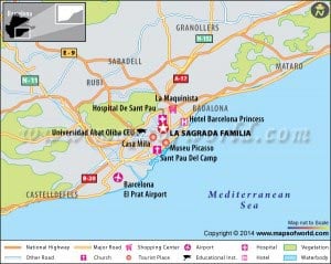 Location Map of La Sagrada Familia in Spain