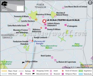 Location Map of La Scala (Teatro alla Scala) in Milan