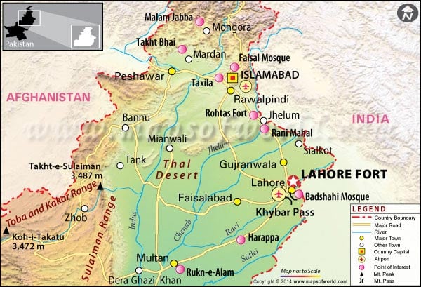 Map showing location of Lahore Fort