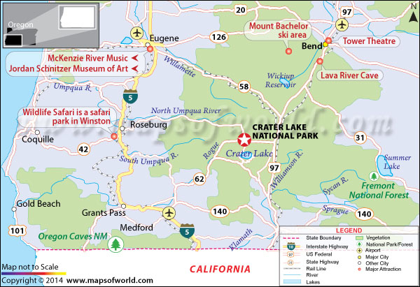 Location map of Crater Lake National Pakr