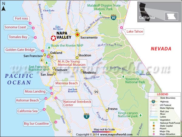 Location Map of Napa Valley in California