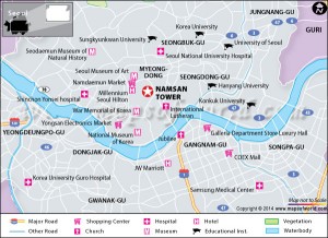 Location map of Namsan Tower in Seoul