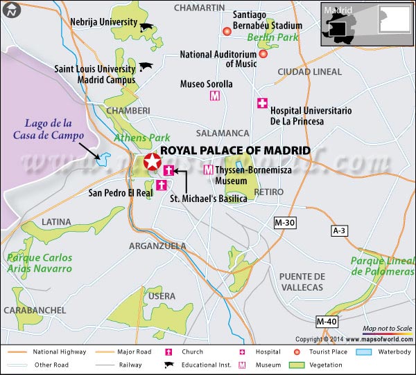 Location Map of Royal Palace of Madrid, Spain