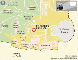 Location map of St. Peter's Basilica