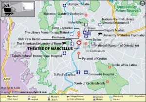 Location Map of Theatre of Marcellus in Rome, Italy
